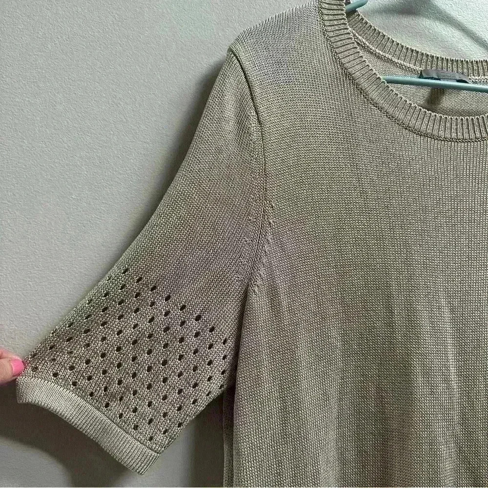 COS Women’s Short Sleeve Knit Summer Sweater‎ Beige Cream Cutout Minimalist M - Picture 2 of 7